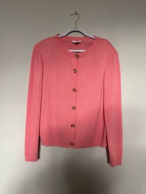 St. John Coral-Pink Button Front Knit Cardigan